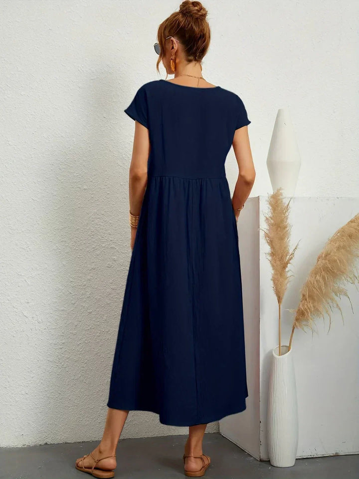 Damen Rundhals Locker Geschnittenes Midi Sommerkleid – Leichtes Freizeitkleid