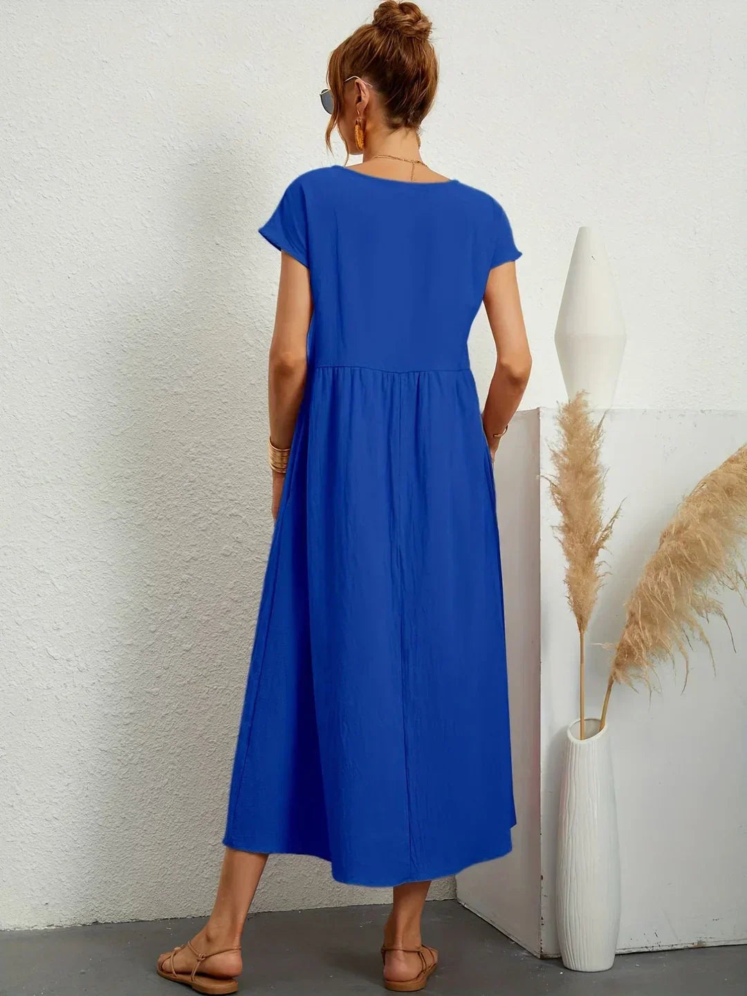Damen Rundhals Locker Geschnittenes Midi Sommerkleid – Leichtes Freizeitkleid
