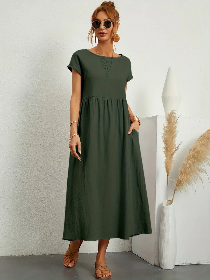 Damen Rundhals Locker Geschnittenes Midi Sommerkleid – Leichtes Freizeitkleid