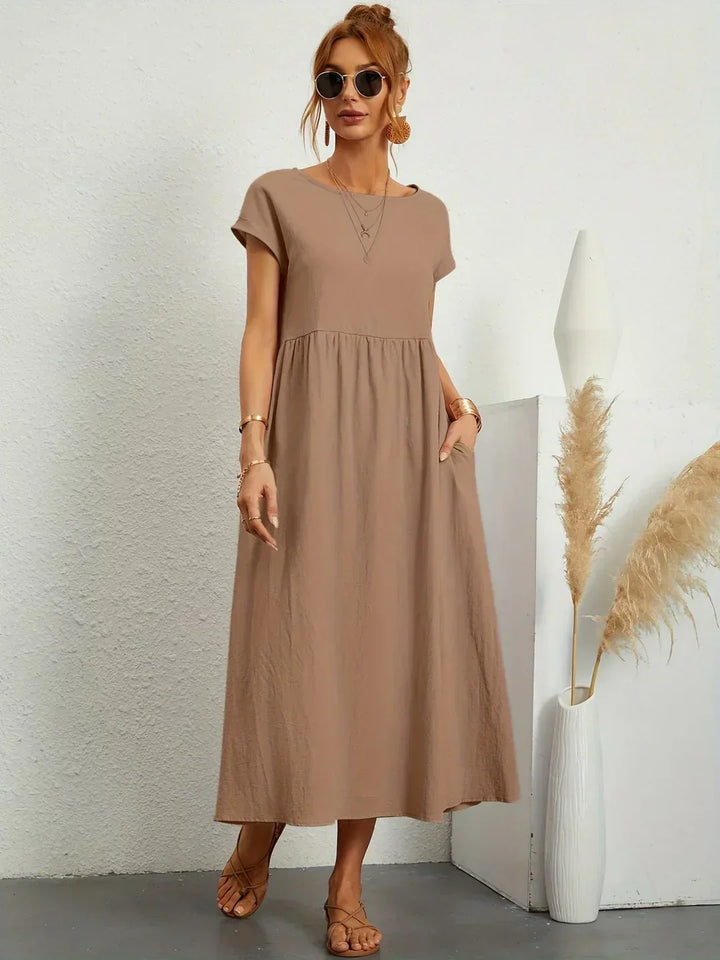 Damen Rundhals Locker Geschnittenes Midi Sommerkleid – Leichtes Freizeitkleid