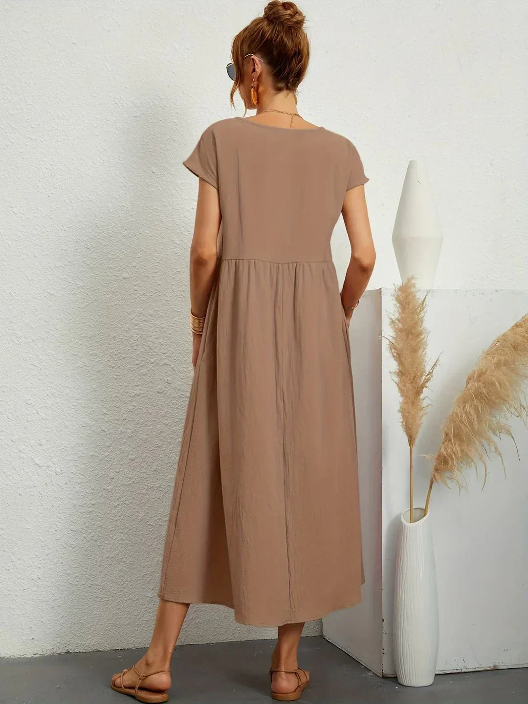 Damen Rundhals Locker Geschnittenes Midi Sommerkleid – Leichtes Freizeitkleid