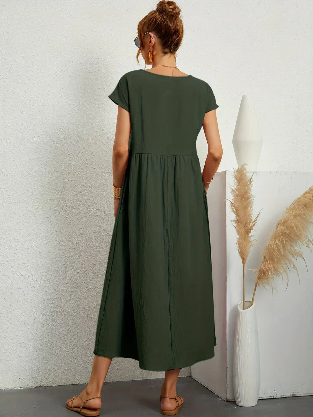 Damen Rundhals Locker Geschnittenes Midi Sommerkleid – Leichtes Freizeitkleid