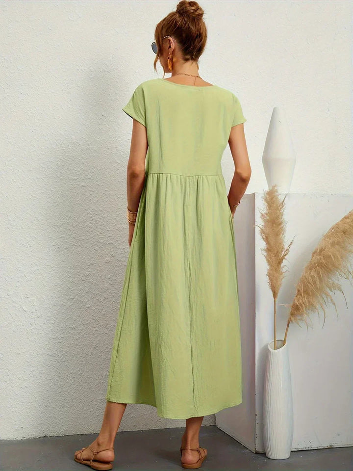 Damen Rundhals Locker Geschnittenes Midi Sommerkleid – Leichtes Freizeitkleid