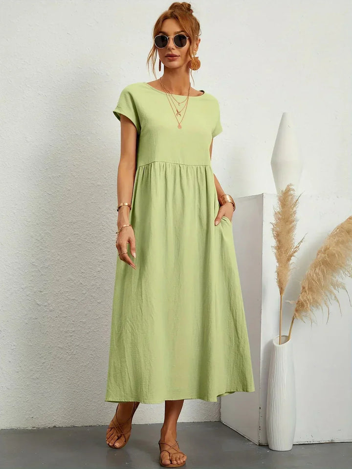 Damen Rundhals Locker Geschnittenes Midi Sommerkleid – Leichtes Freizeitkleid