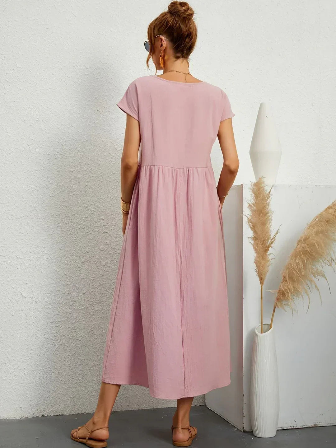 Damen Rundhals Locker Geschnittenes Midi Sommerkleid – Leichtes Freizeitkleid
