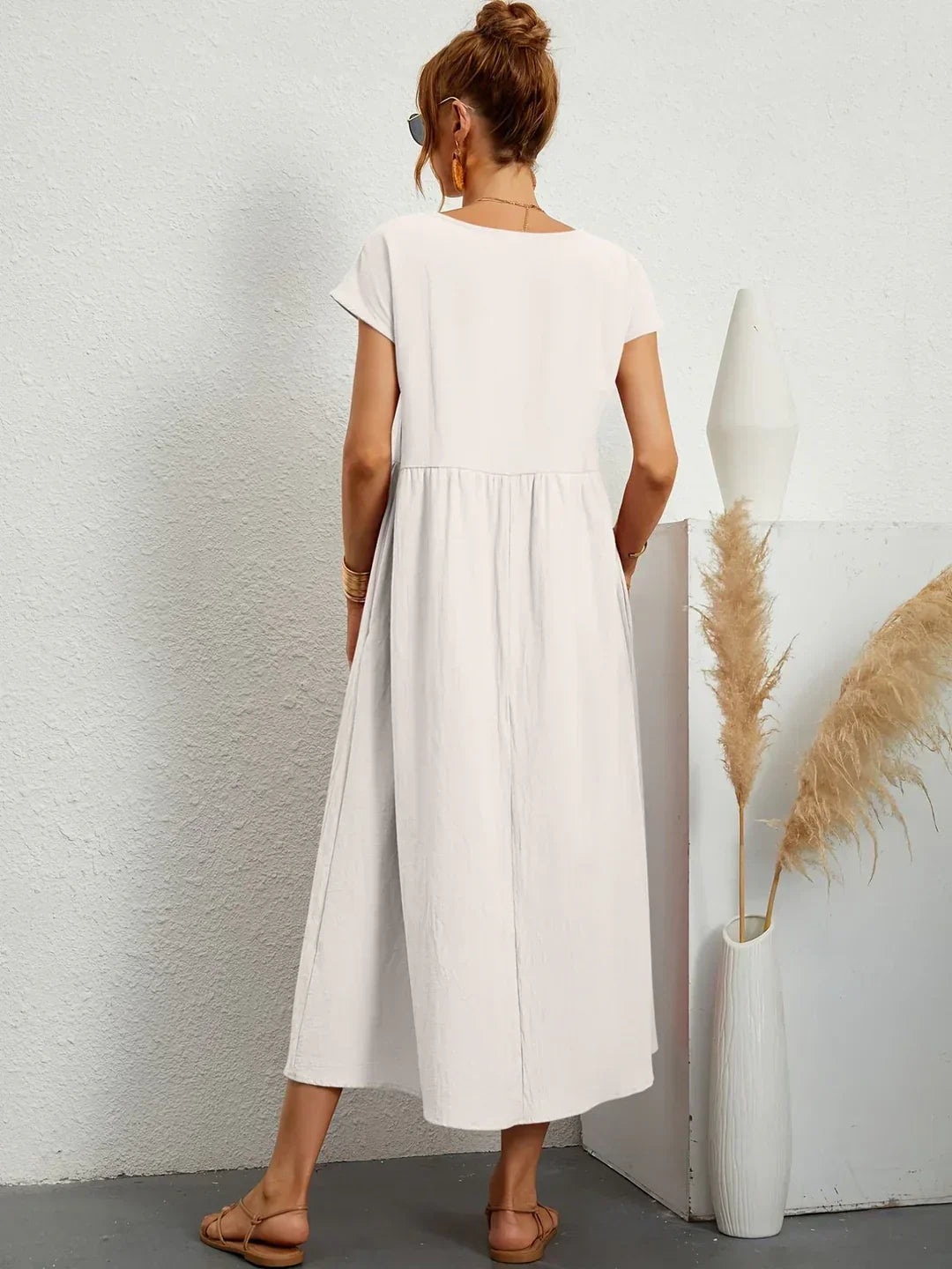 Damen Rundhals Locker Geschnittenes Midi Sommerkleid – Leichtes Freizeitkleid