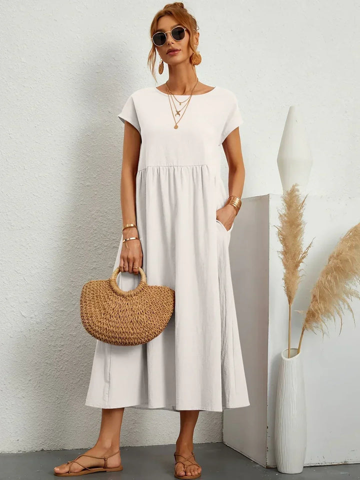 Damen Rundhals Locker Geschnittenes Midi Sommerkleid – Leichtes Freizeitkleid