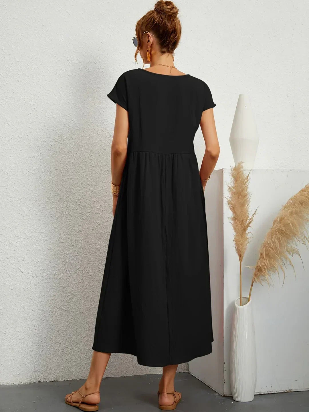 Damen Rundhals Locker Geschnittenes Midi Sommerkleid – Leichtes Freizeitkleid