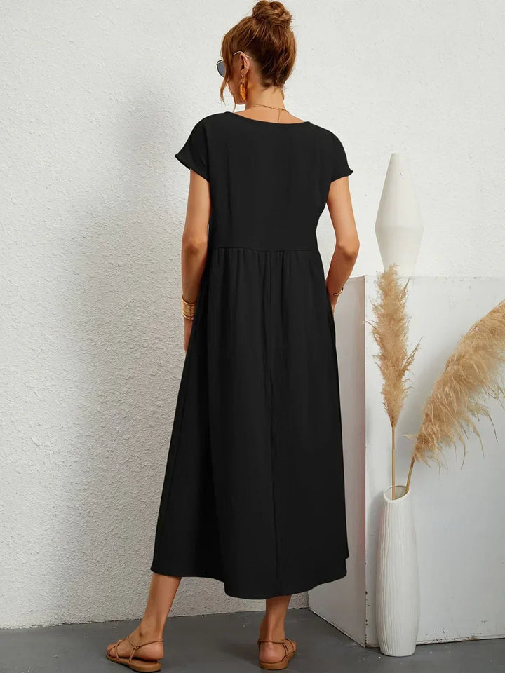Damen Rundhals Locker Geschnittenes Midi Sommerkleid – Leichtes Freizeitkleid