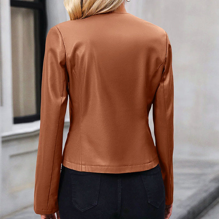 Modische Bikerjacke für Damen mit Rundhalsausschnitt – Vielseitig und Stilvoll 5
