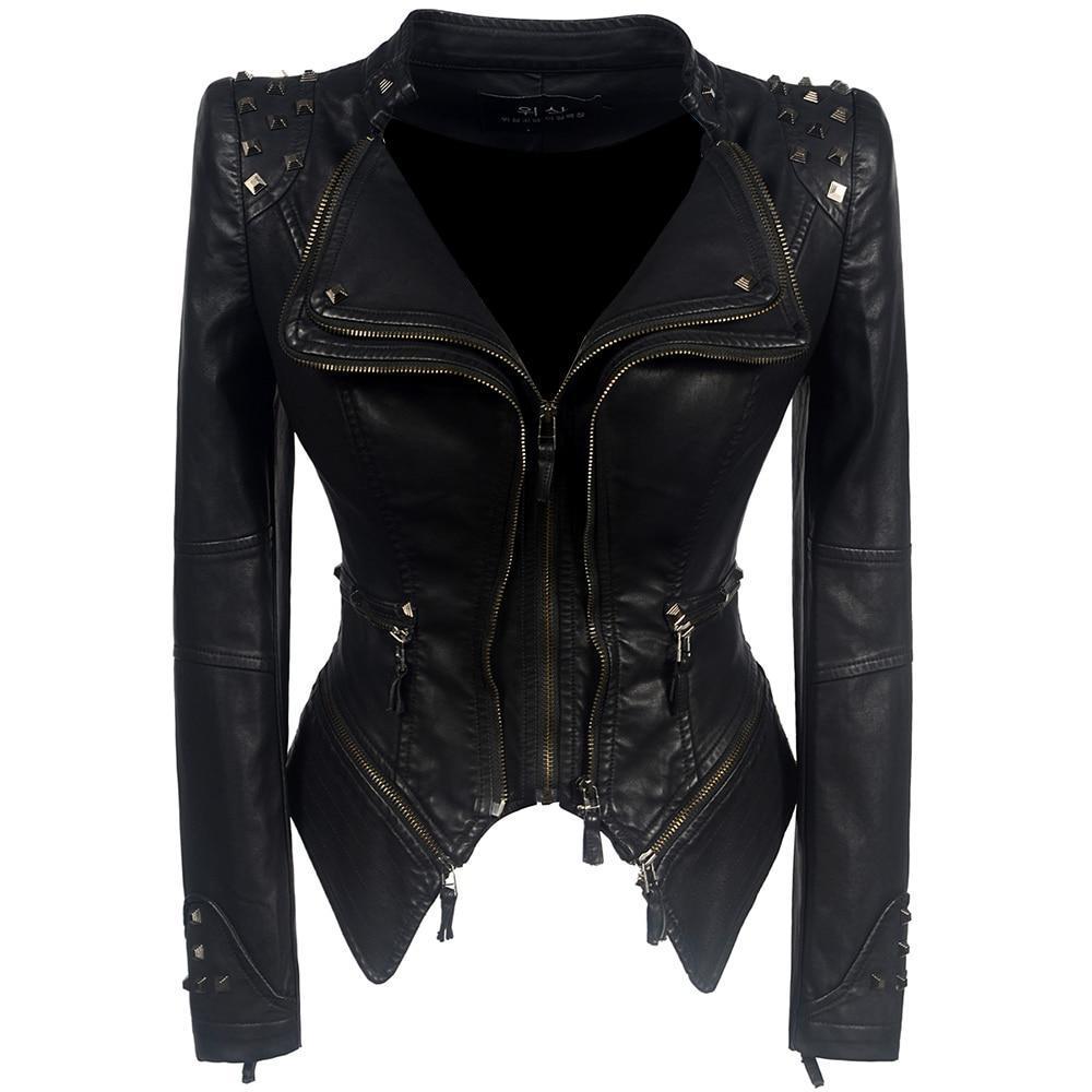 Modische schwarze Bikerjacke für Damen | Schlanke Passform und markante Details 0