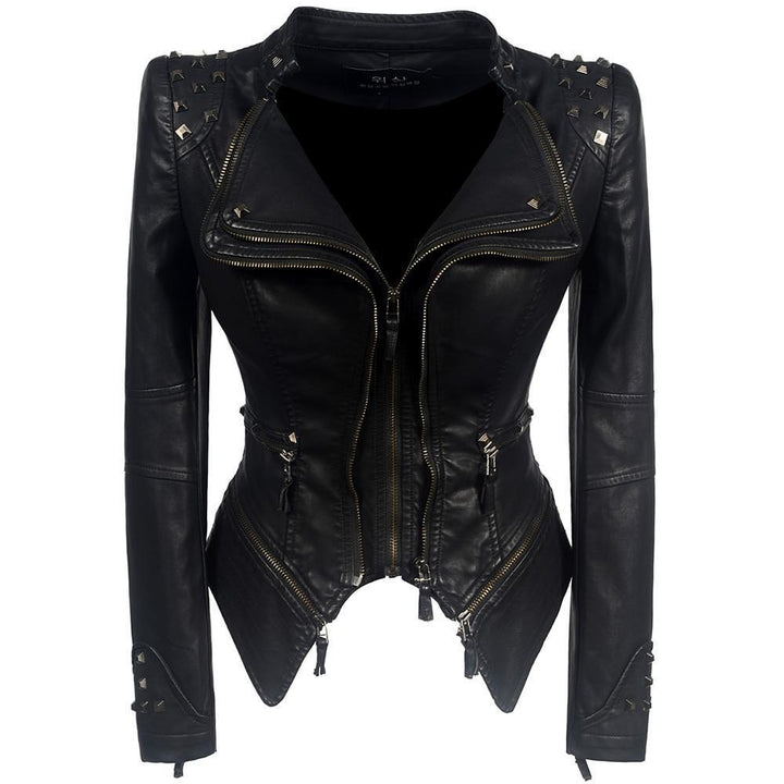 Modische schwarze Bikerjacke für Damen | Schlanke Passform und markante Details 0
