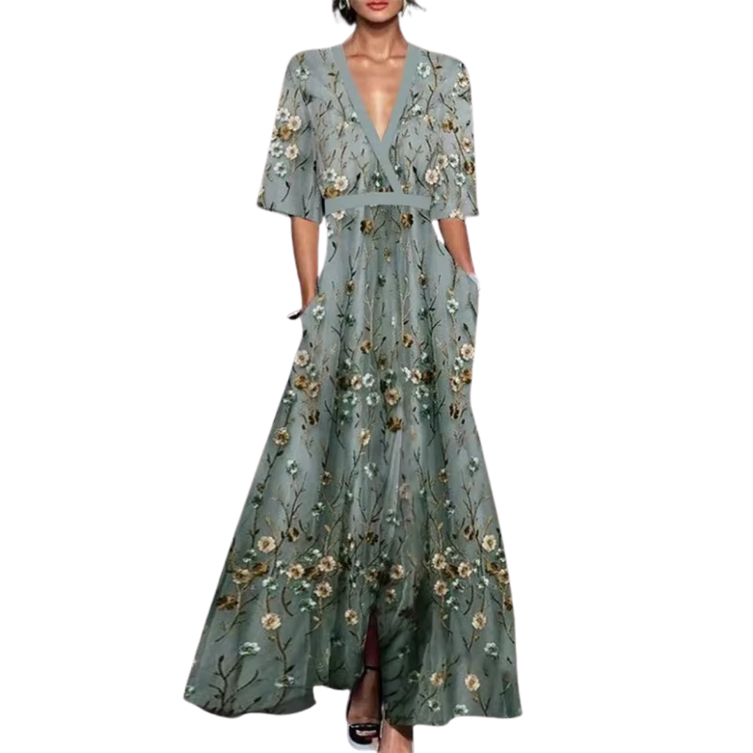 Damen Kleid Mit Blumenmuster Und V Ausschnitt