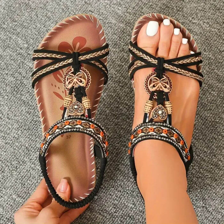 Damen Boho Flache Sommersandale