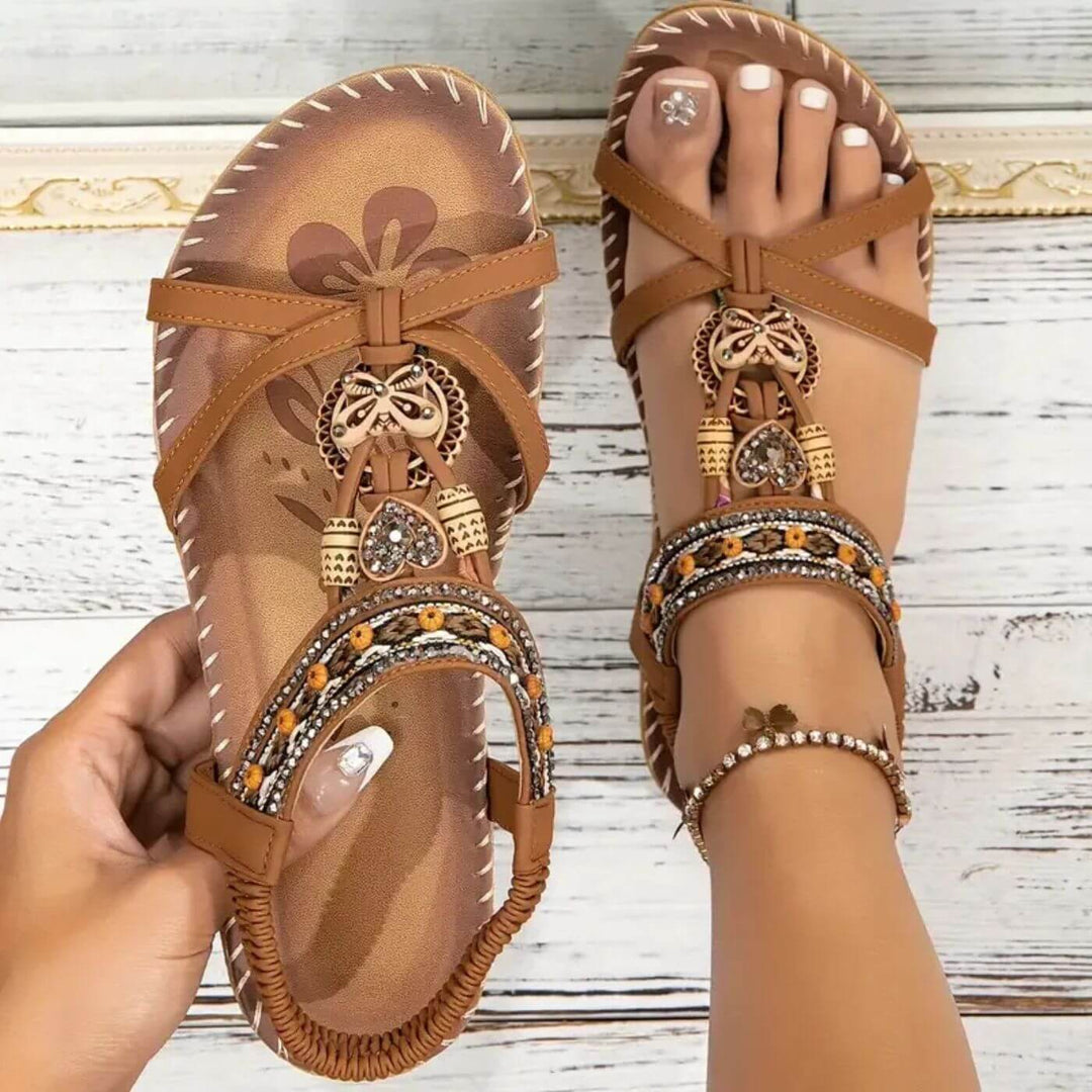 Damen Boho Flache Sommersandale