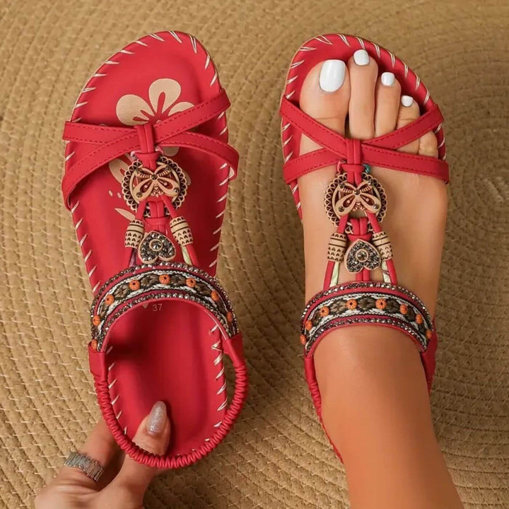 Damen Boho Flache Sommersandale