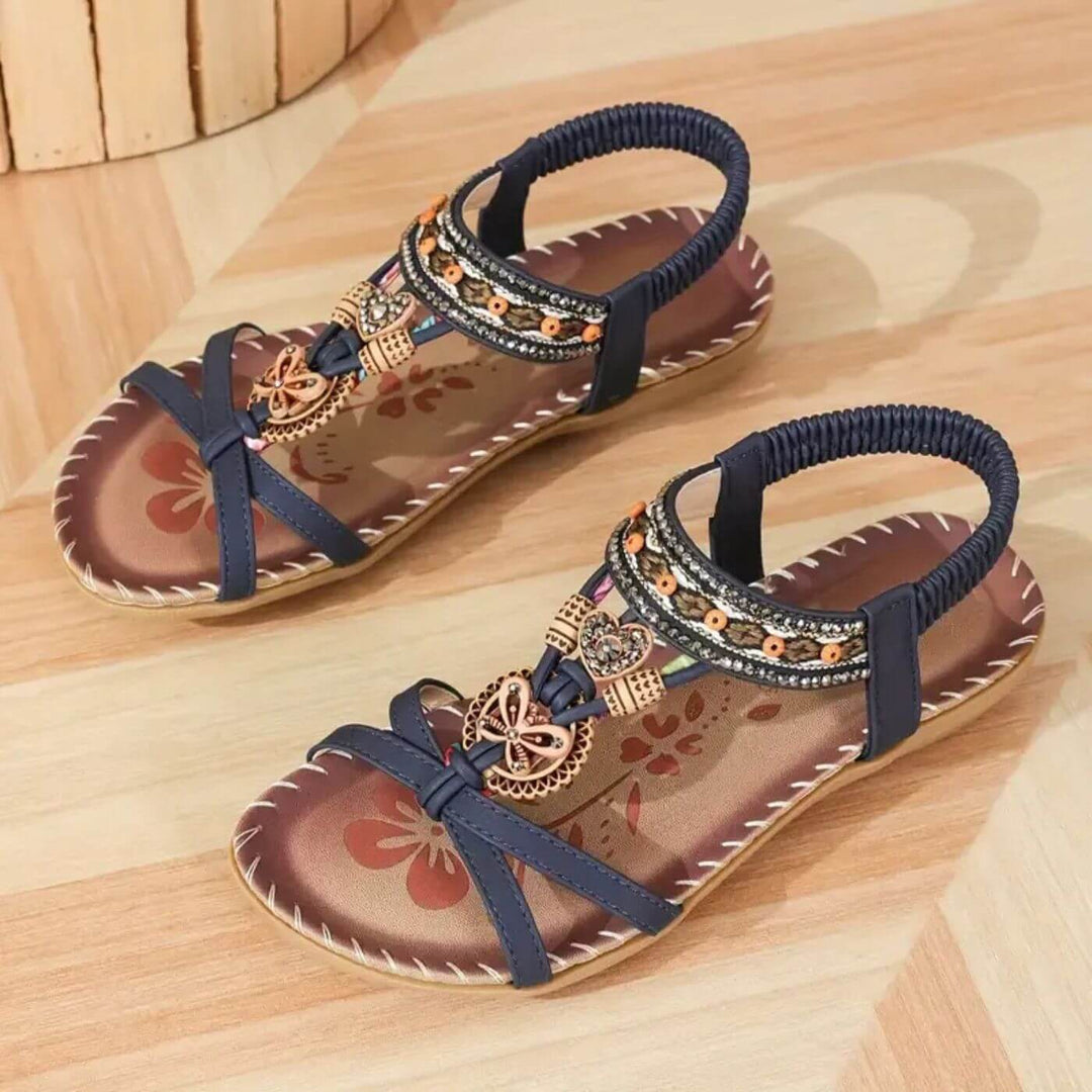 Damen Boho Flache Sommersandale