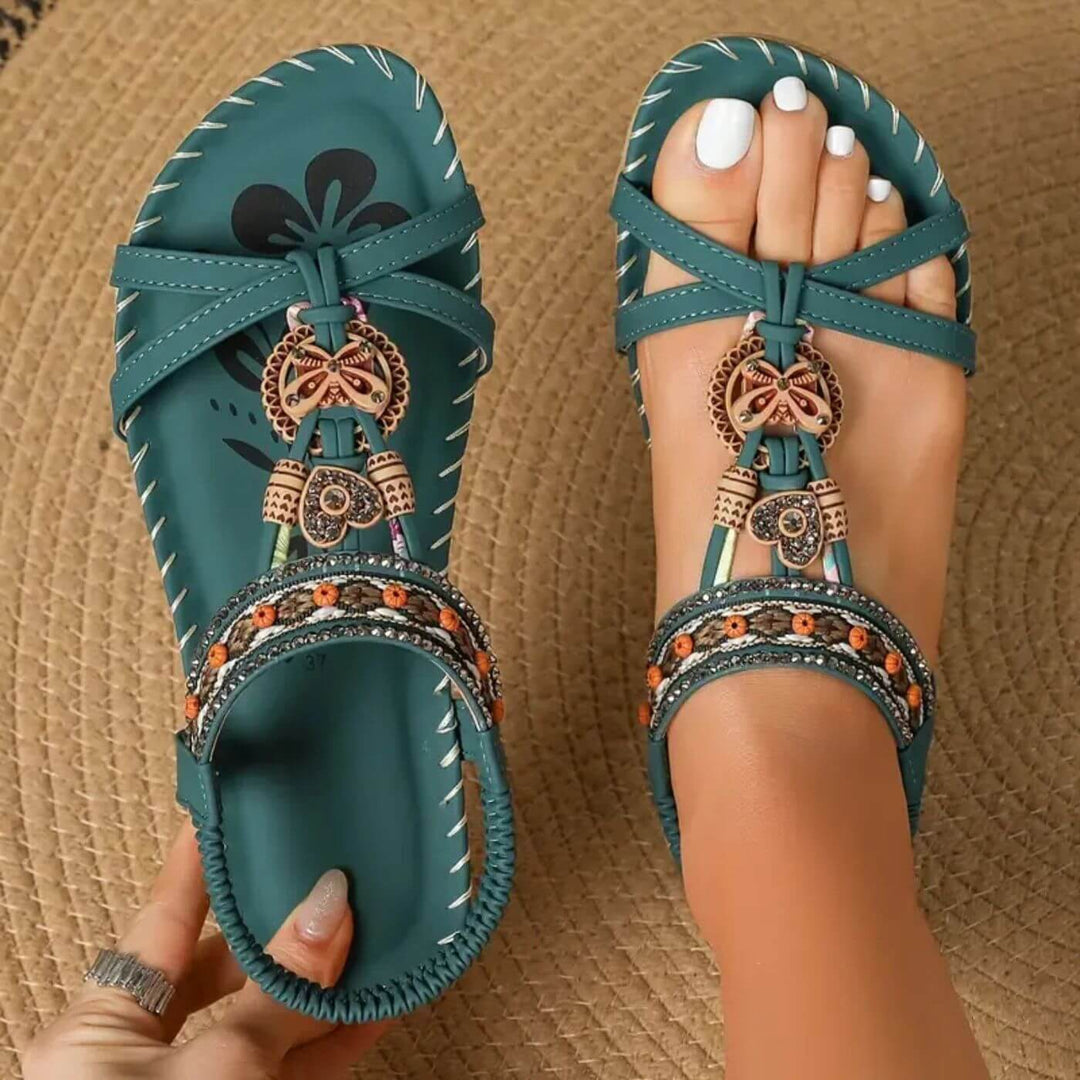 Damen Boho Flache Sommersandale