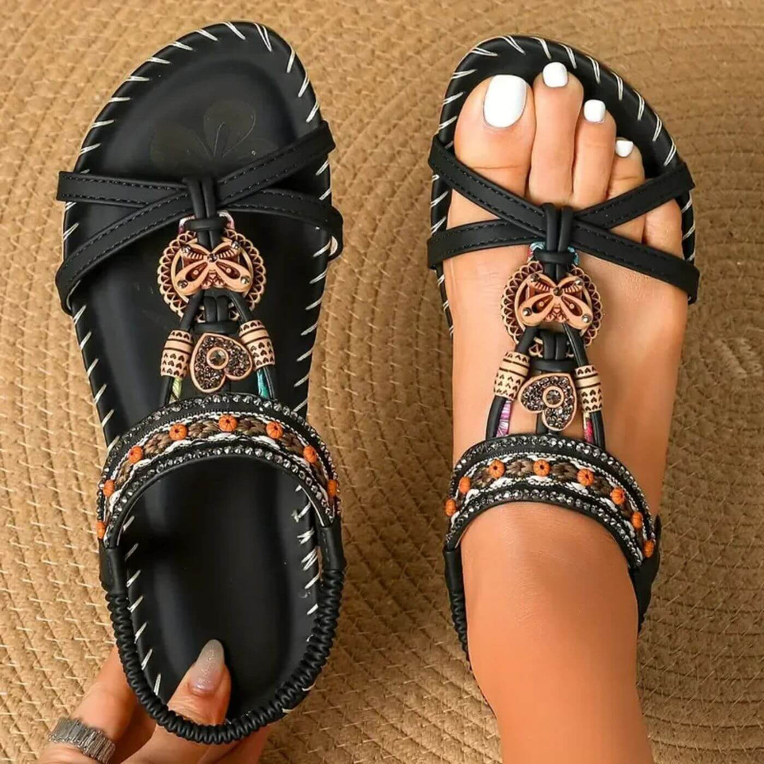 Damen Boho Flache Sommersandale