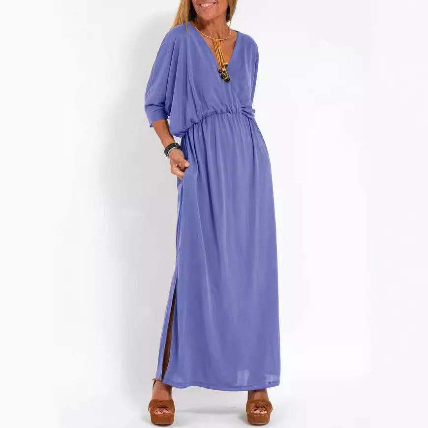 Damen V-Ausschnitt Lunge Kleid