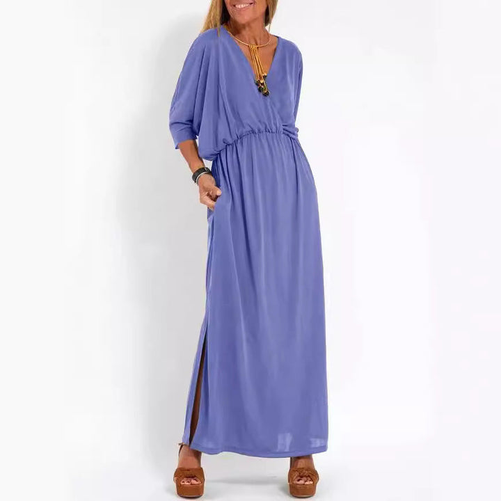 Damen V-Ausschnitt Lunge Kleid