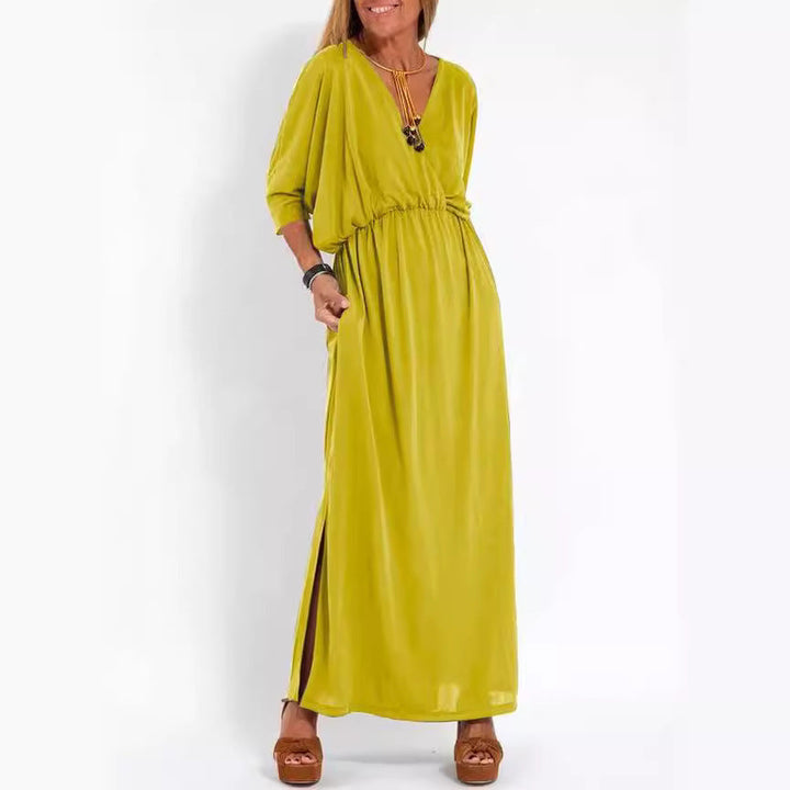 Damen V-Ausschnitt Lunge Kleid