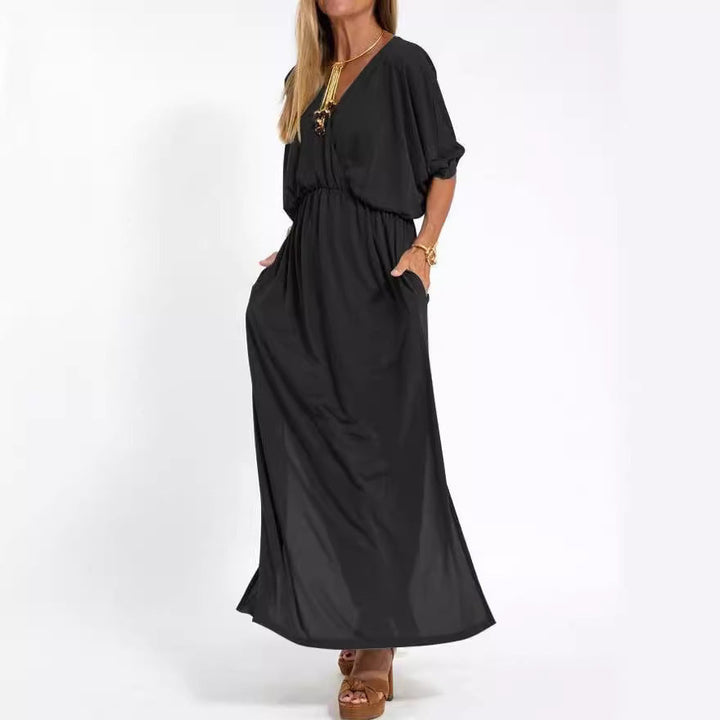 Damen V-Ausschnitt Lunge Kleid