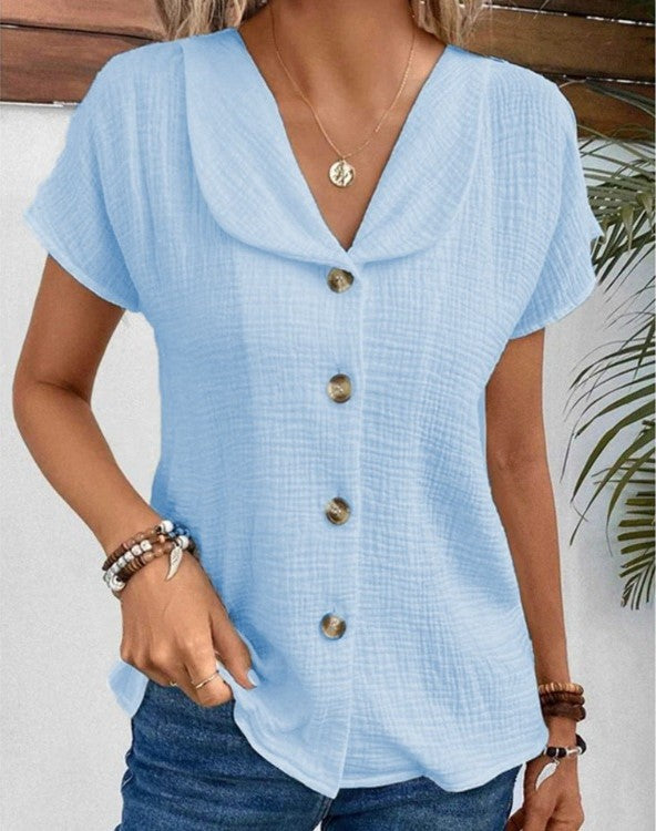 Damen Kurzarm Bluse Mit Knöpfen