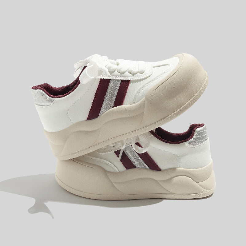Damen Stilvolle Schnürbare Ledersneaker Mit Plateausohle