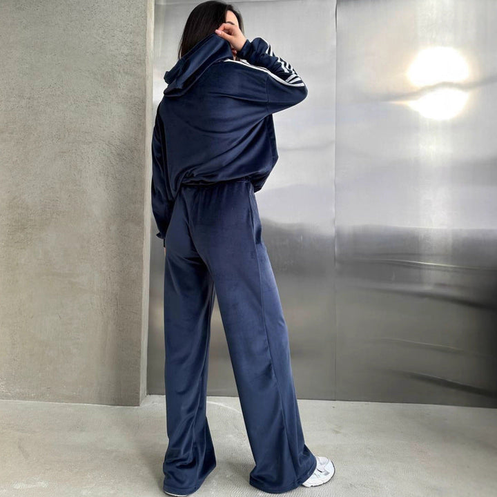 Damen Samt Hoodie Und Weite Hose Set – Bequemes Lounge Outfit