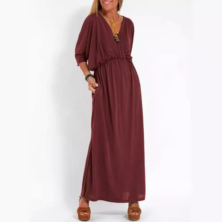 Damen V-Ausschnitt Lunge Kleid