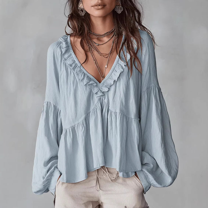 Damen Fließendes Oberteil Mit Raffungen Und V-Ausschnitt – Locker Elegante Bluse