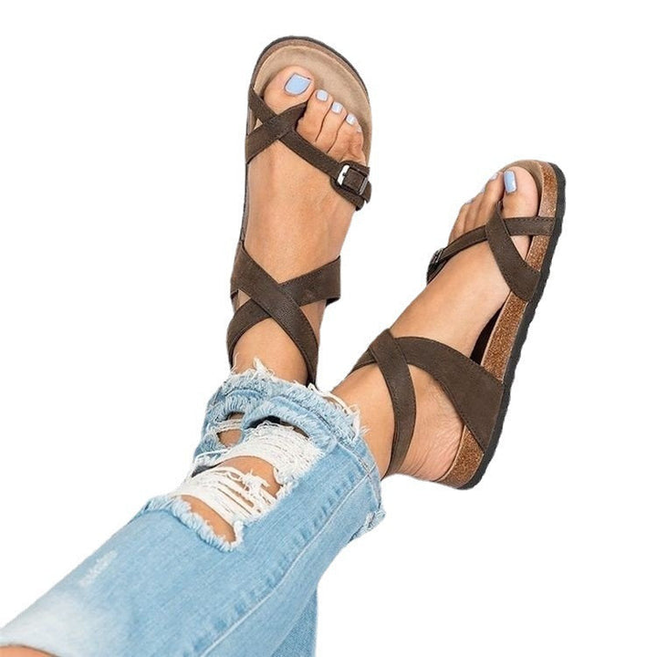 Damen Offene Leder Sandalen Mit Überkreuzten Riemen – Elegante Komfort Passform