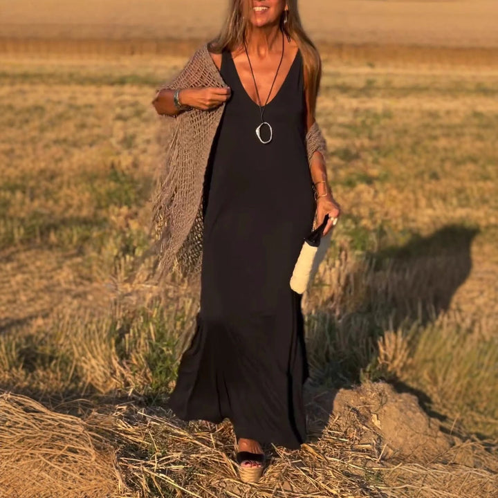 Damen Kleid Mit V Ausschnitt Und Knöchellangem Schnitt