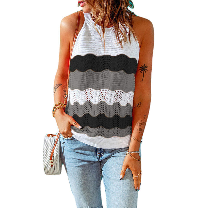 Damen Ärmelloses Stricktop – Buntes Wellenmuster Sommer Tanktop