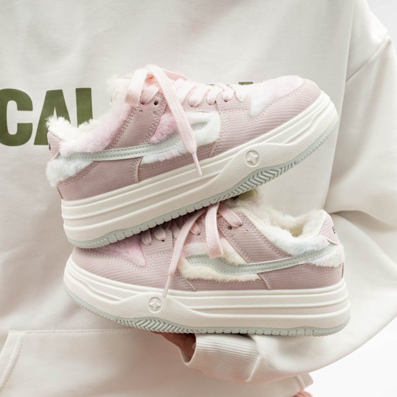 Damen Rosa Plattform Sneaker Mit Fleece-Futter