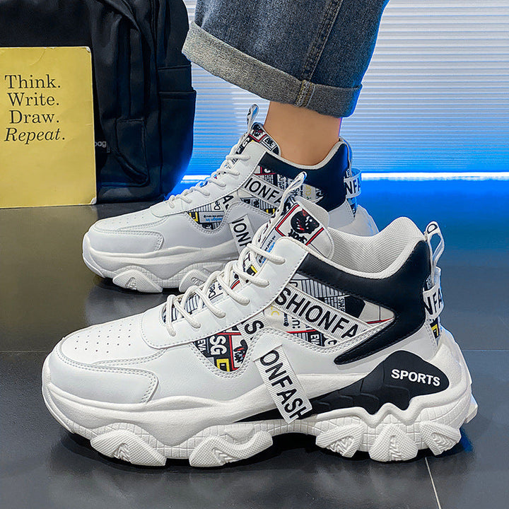 Damen Trendige Plateau Sneaker Mit Buchstaben Print Und Schnürung