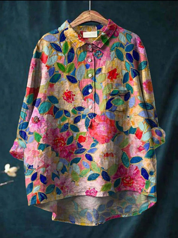 Damenbluse Mit Floralem Langarmdesign