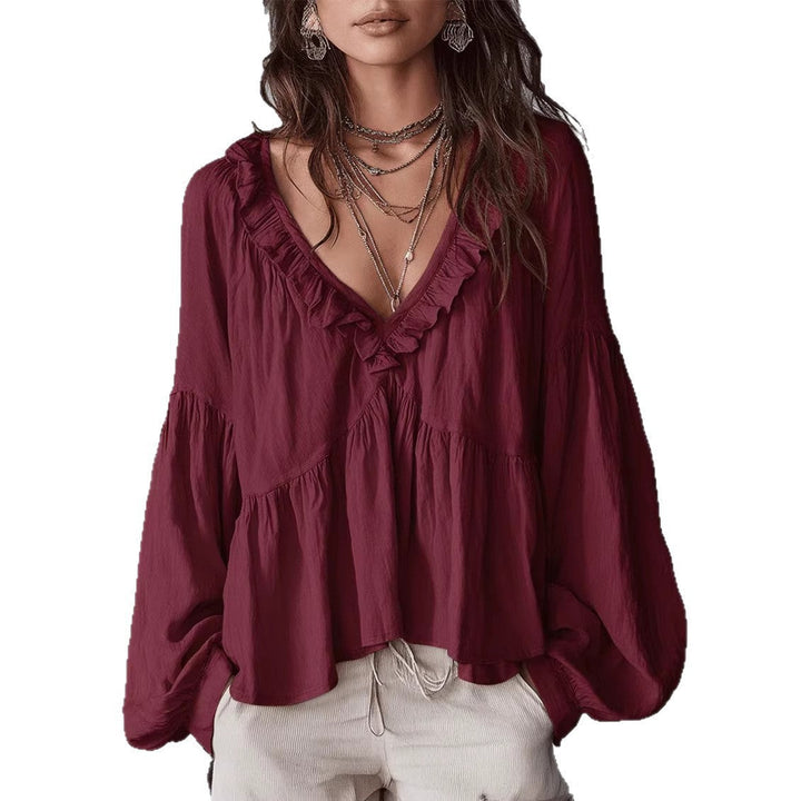 Damen Fließendes Oberteil Mit Raffungen Und V-Ausschnitt – Locker Elegante Bluse