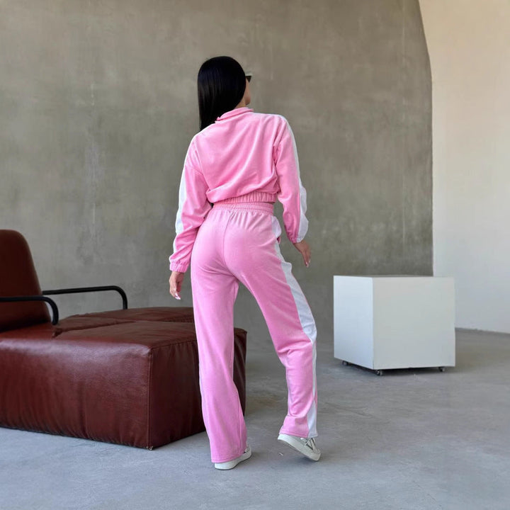 Damen Samt Trainingsanzug Mit Reißverschluss Und Seitenstreifen – Luxus Lounge Set