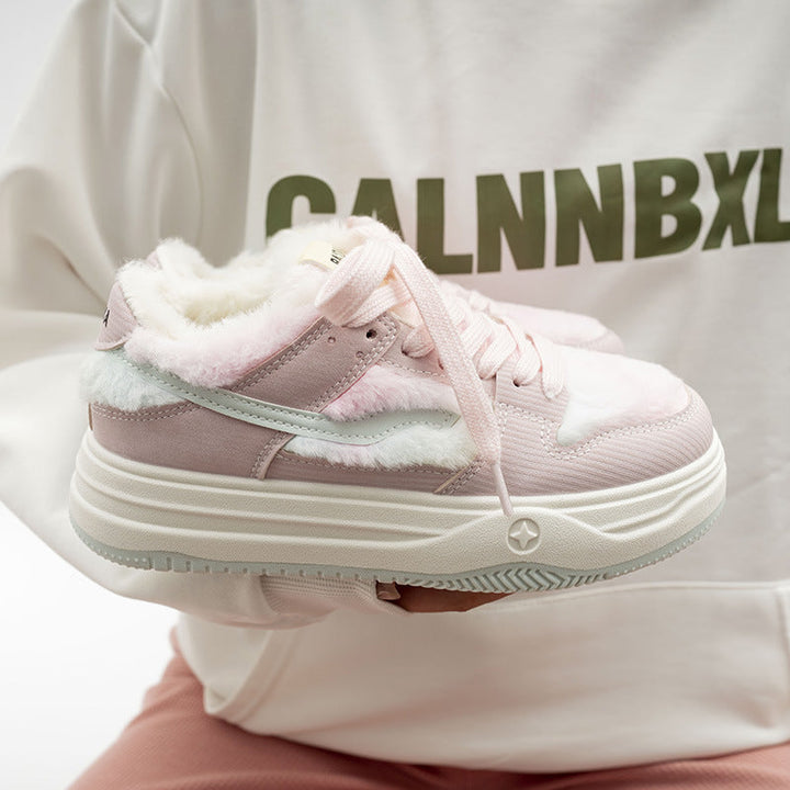 Damen Rosa Plattform Sneaker Mit Fleece-Futter