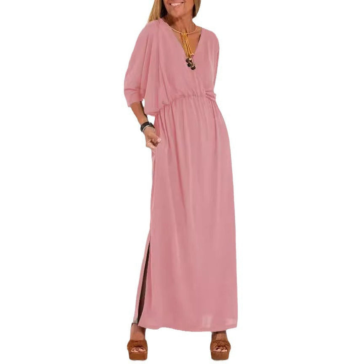 Damen V-Ausschnitt Lunge Kleid
