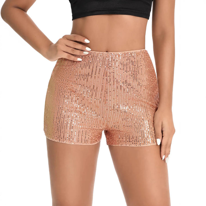 Damen Hochgeschnittene Pailletten Shorts – Glänzender Party Glam Fit