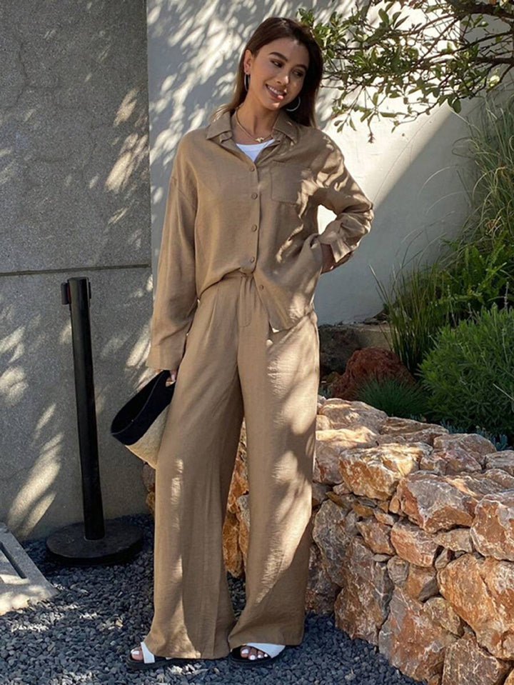 Damen Leinen Hemd Und Hosen Set – Lockeres Sommer Outfit
