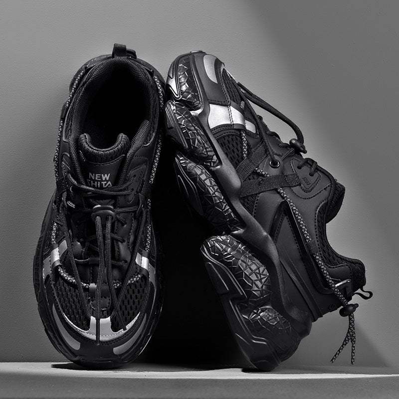 Damen Schwarze Rutschfeste Plateau Sneaker Mit Schnürung