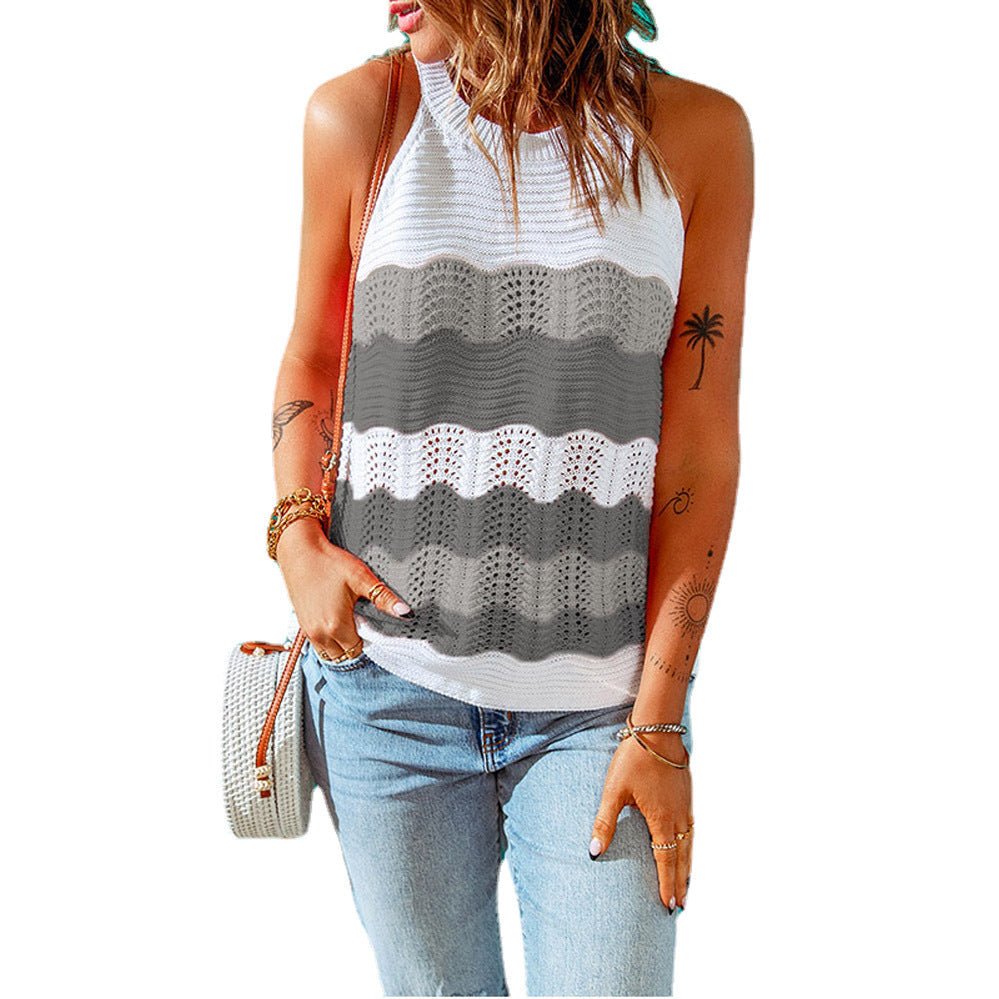 Damen Ärmelloses Stricktop – Buntes Wellenmuster Sommer Tanktop