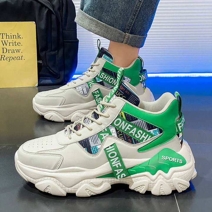 Damen Trendige Plateau Sneaker Mit Buchstaben Print Und Schnürung