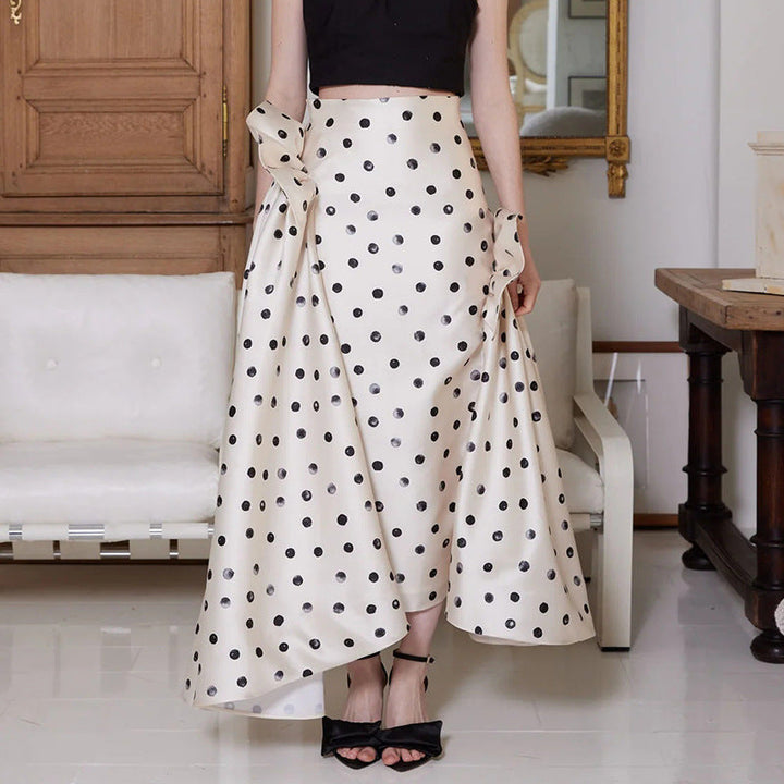 Eleganter Polka‑Dot Maxirock – A‑Linie & High Waist | Vegan Satin