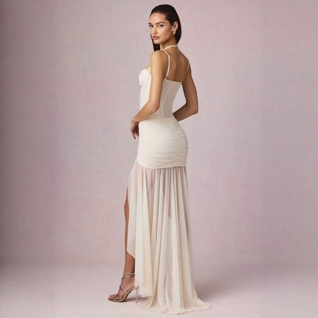 Damen Gerafftes Asymmetrisches Korsettkleid In Elfenbein – Luxuriöses Brautkleid