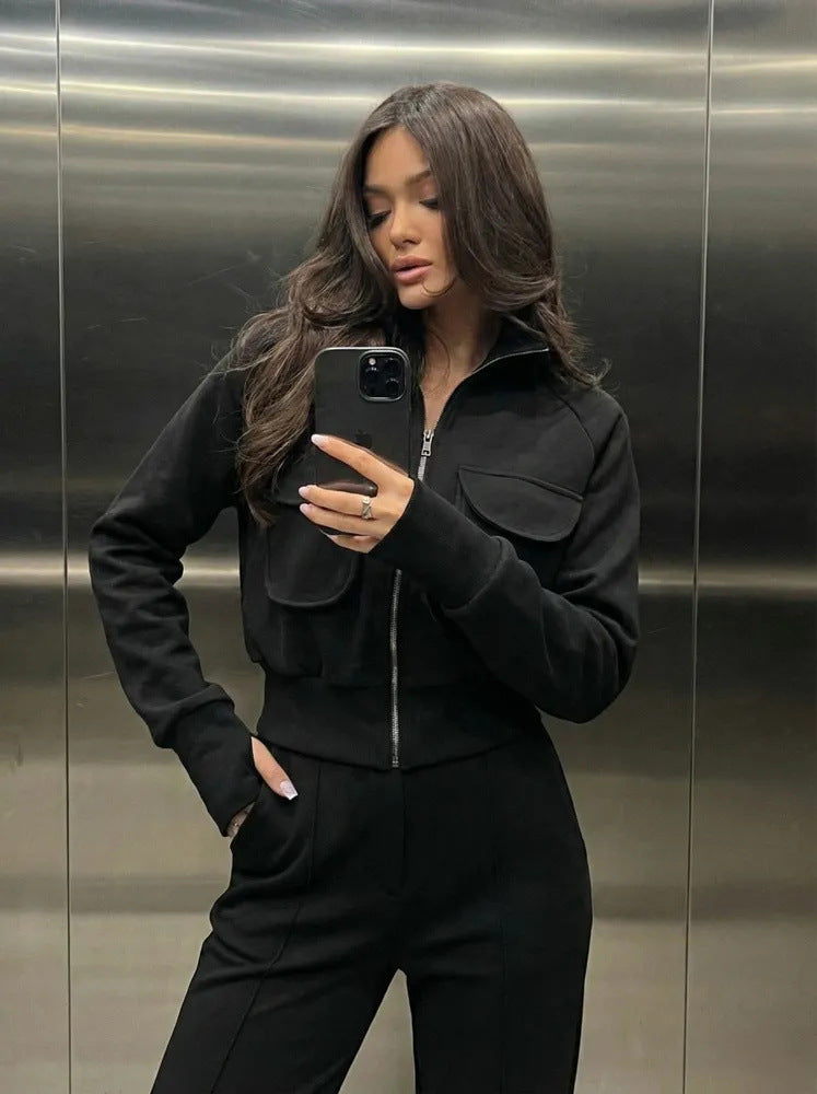 Damen Warmer Trainingsanzug – Bequemer Zweiteiler Mit Taschen Und Hohem Kragen